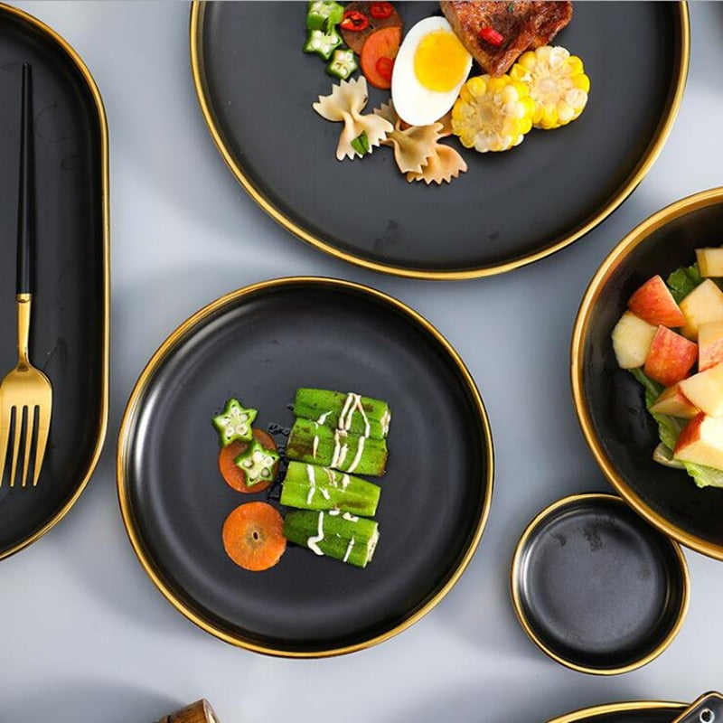 Black with Golden Rim Tableware