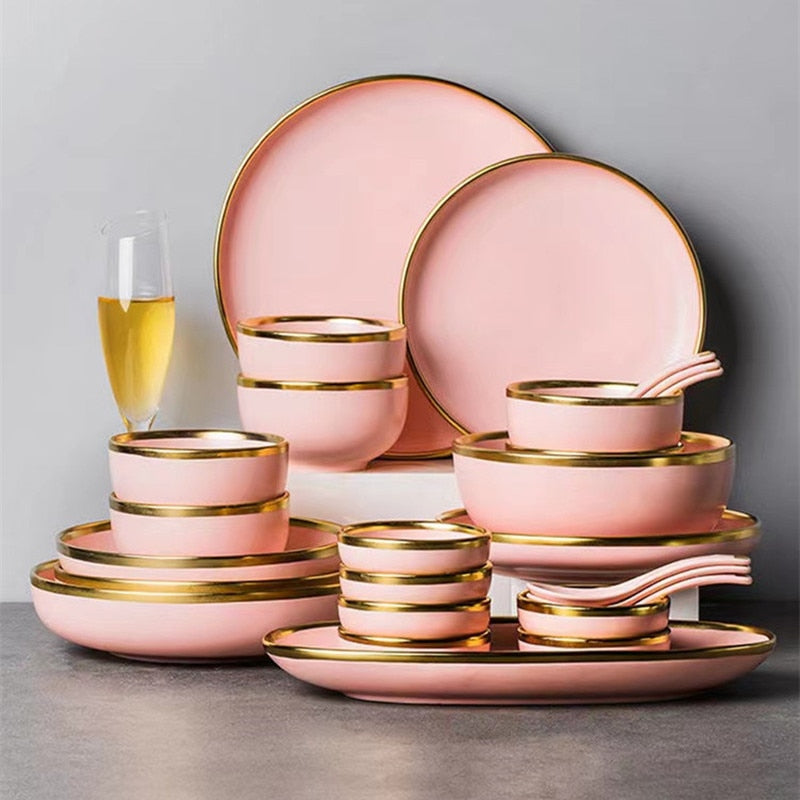 Pink with Golden Rim Tableware