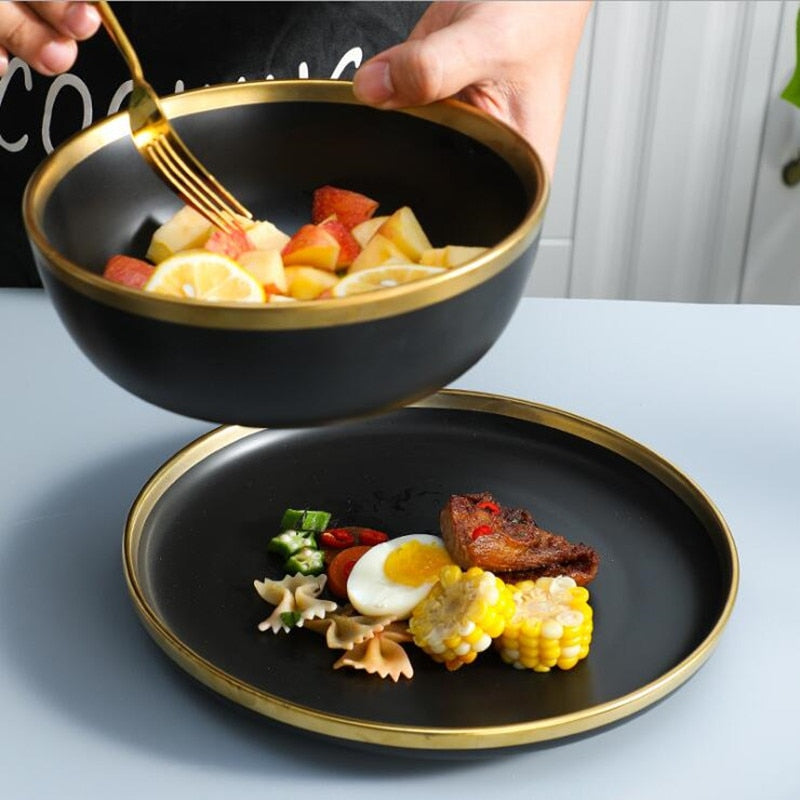 Black with Golden Rim Tableware