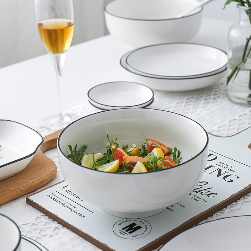 White With Black Edge Ceramic Tableware