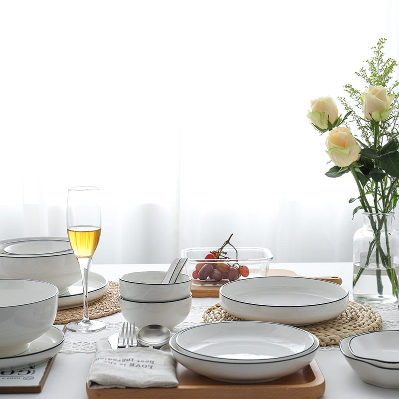 White With Black Edge Ceramic Tableware