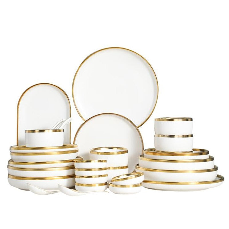 White with Golden Rim Tableware Set