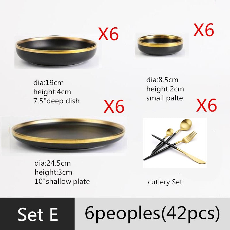 Black with Golden Rim Tableware