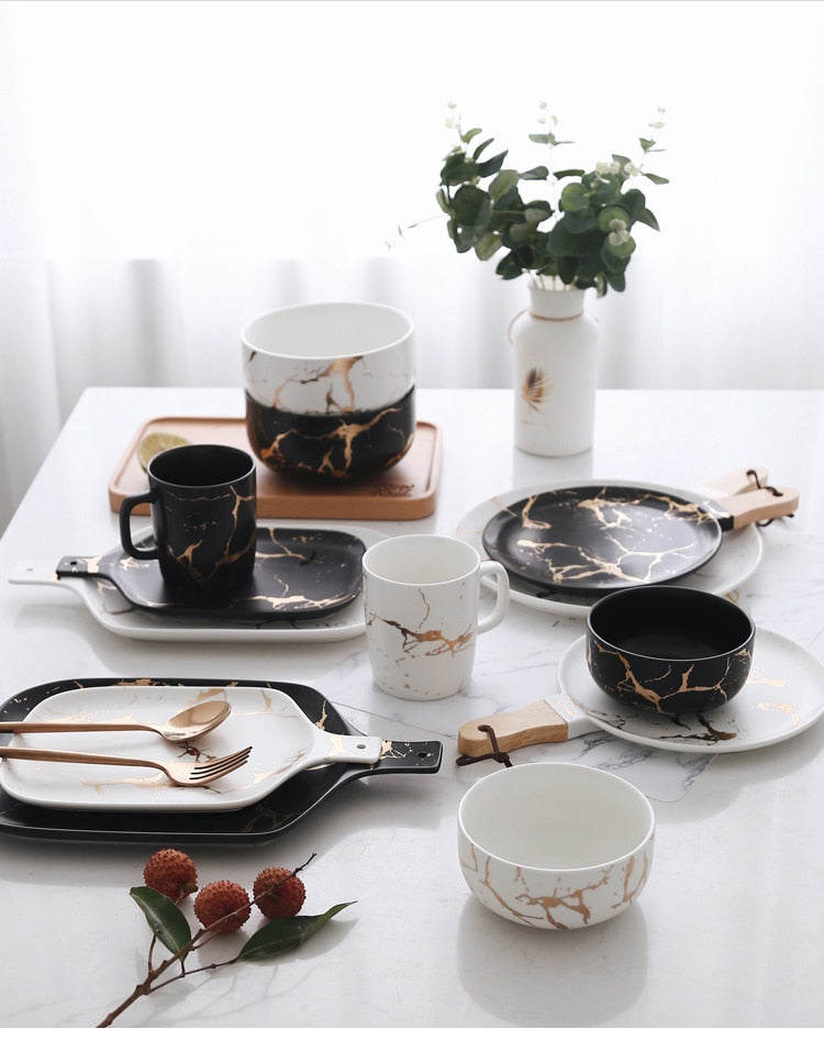 Black and White Marble Servingware