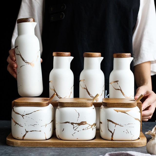 Marble Ceramic Seasoning Jars