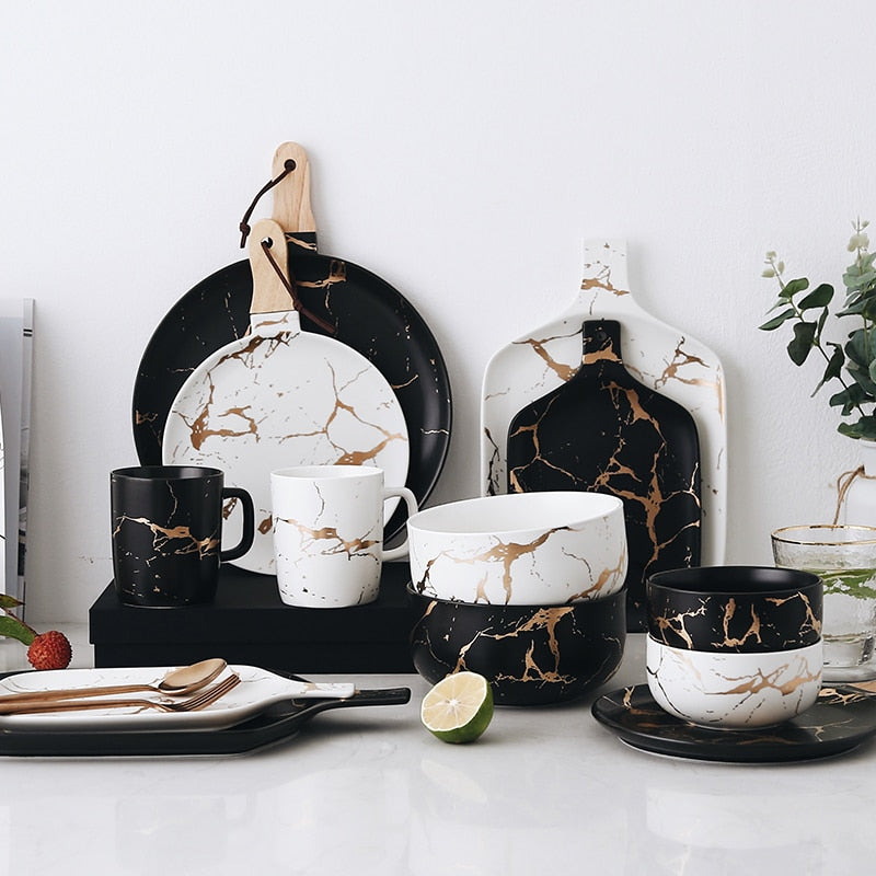 Black and White Marble Servingware