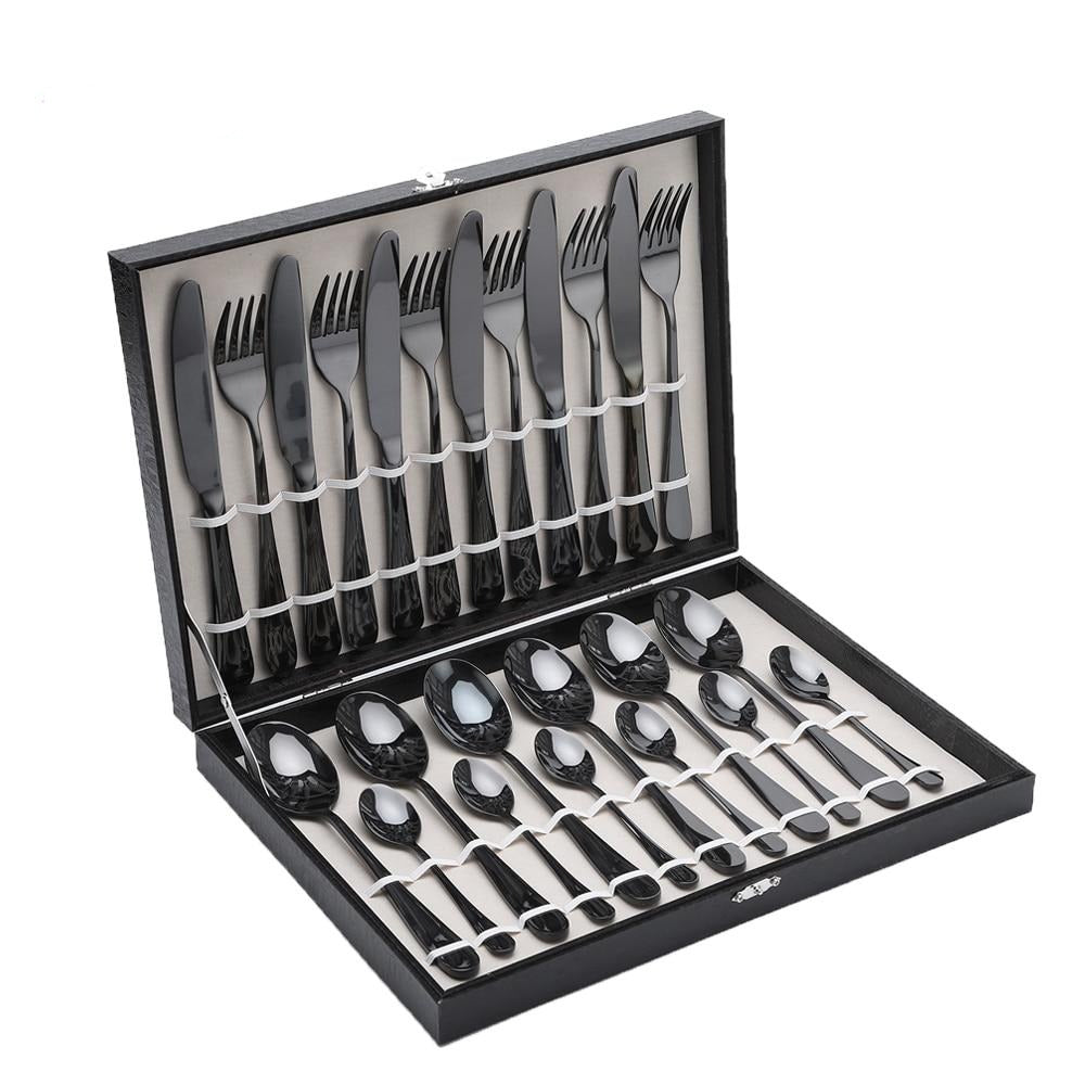 24 Piece Black Metallic Cutlery