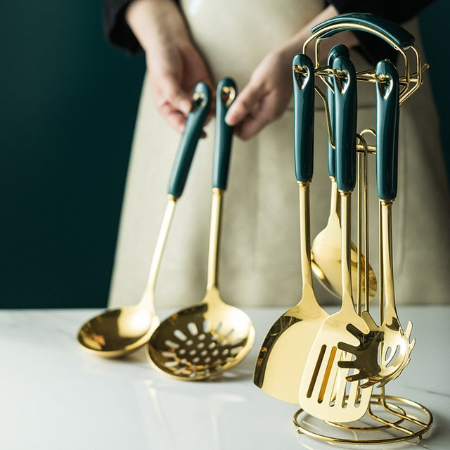 Emerald Gold Utensil Set