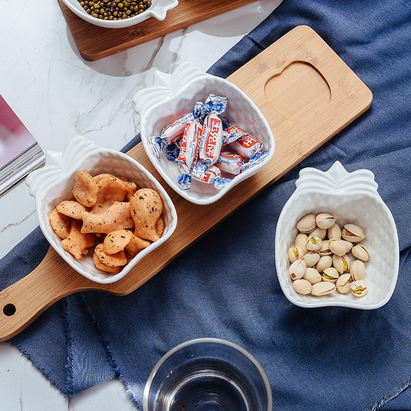 3 Piece Snack Bowl with Wooden Serving Tray