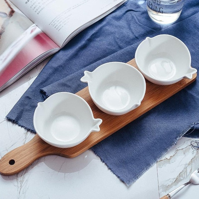 3 Piece Snack Bowl with Wooden Serving Tray