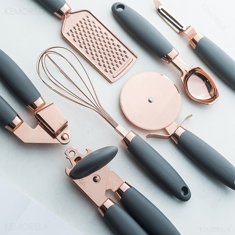 7 Piece Rose Gold Utensil Set